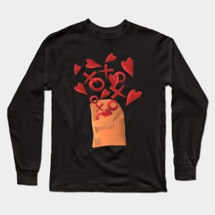 Send Love. Happy Snail Mail Envelope with Hearts, X's and O's. (Black Background) Long Sleeve T-Shirt